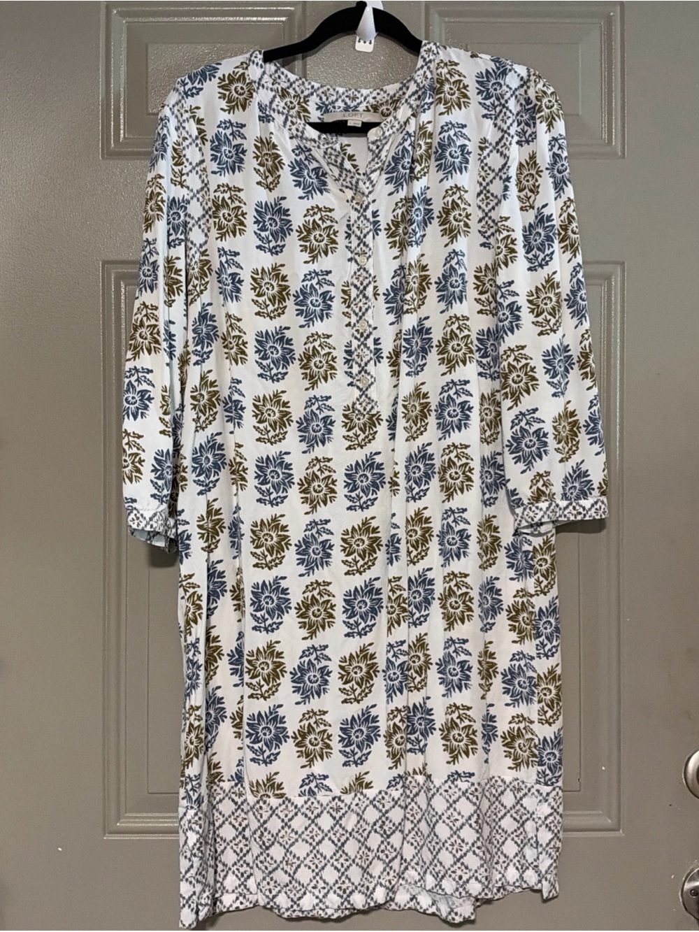 LOFT White Tunic Dress with Blue & Olive Floral Print